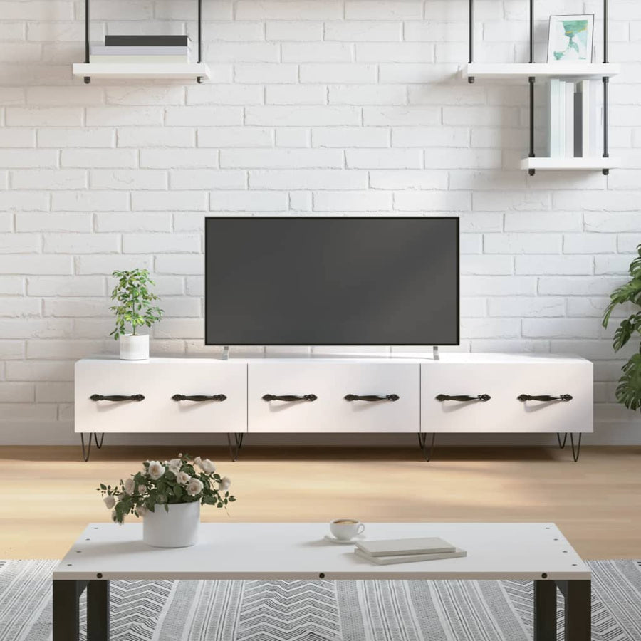 Comodă Tv, Alb Extralucios, 150X36X30 Cm, Lemn Prelucrat