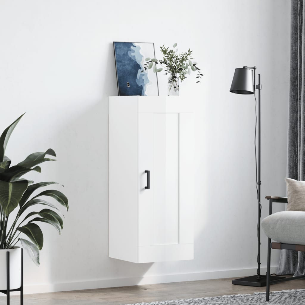 Dulap De Perete, Alb Extralucios, 34,5X34X90 Cm, Lemn Prelucrat