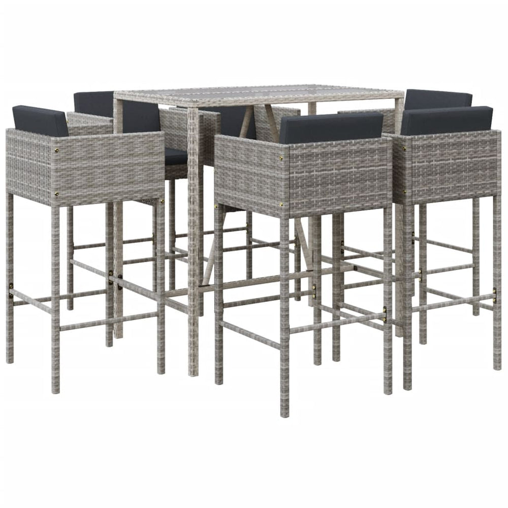 Set Mobilier Bar De Grădină Cu Perne, 7 Piese, , Poliratan