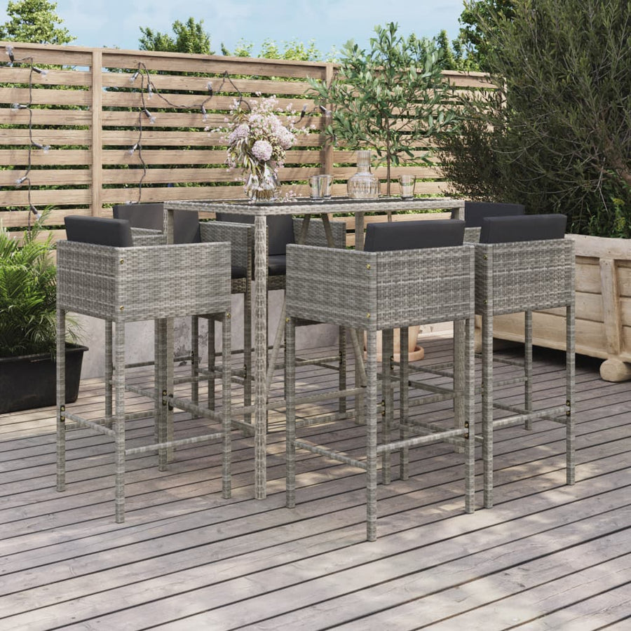Set Mobilier Bar De Grădină Cu Perne, 7 Piese, , Poliratan