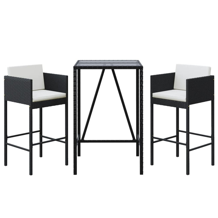 Set Mobilier Bar De Grădină Cu Perne, 3 Piese, Negru, Poliratan