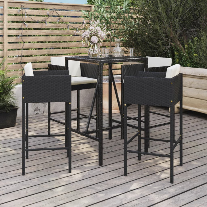 Set Mobilier Bar De Grădină Cu Perne, 3 Piese, Negru, Poliratan