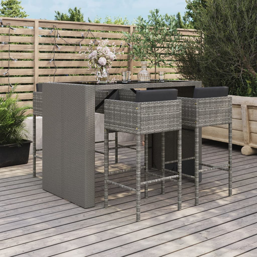 Set Mobilier Bar De Grădină, Cu Perne, 5 Piese, , Poliratan