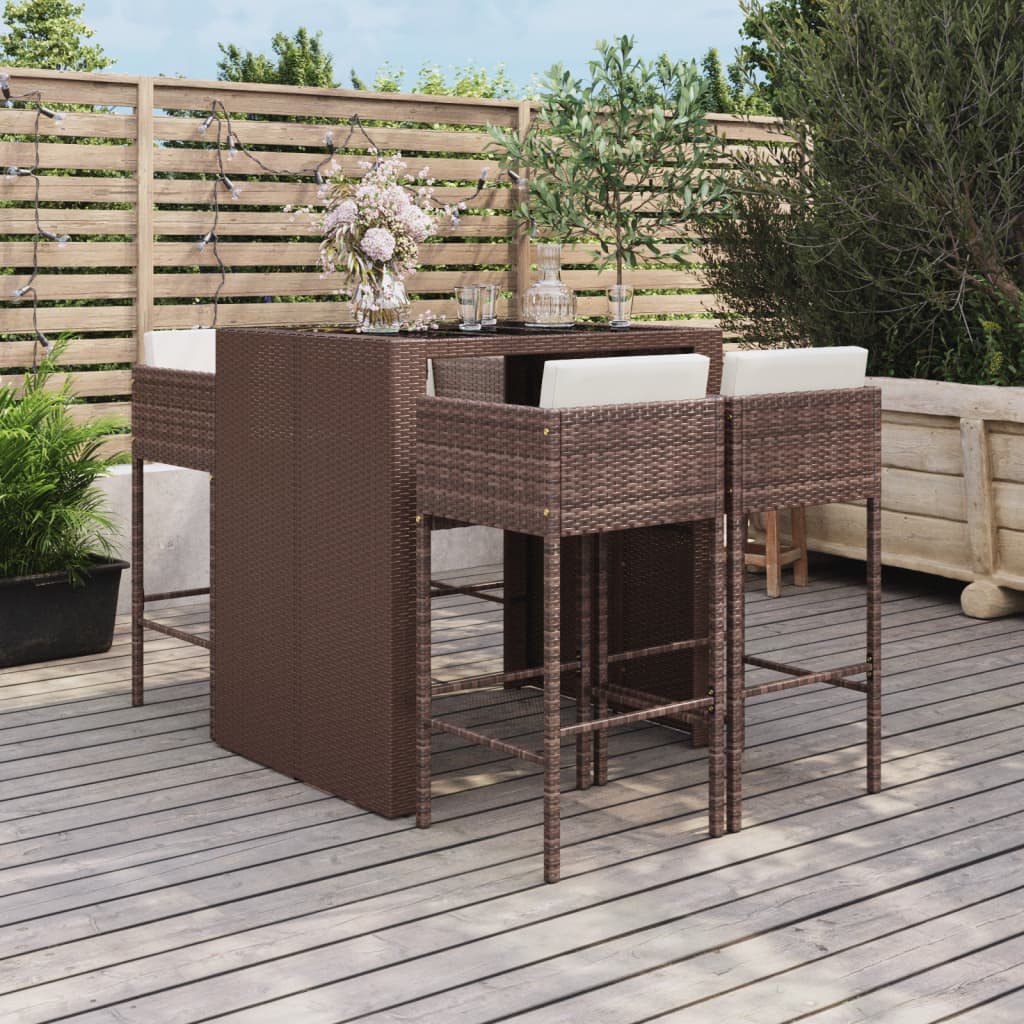 Set Mobilier Bar De Grădină Cu Perne, 5 Piese, , Poliratan