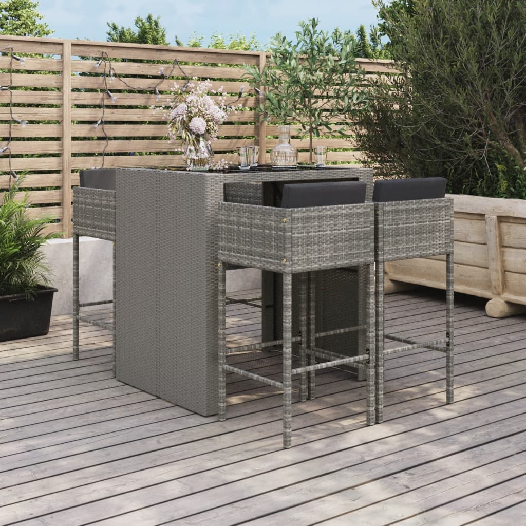 Set Mobilier Bar De Grădină Cu Perne, 5 Piese, , Poliratan