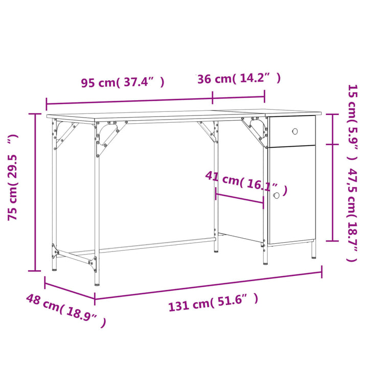 Birou De Computer, Stejar Maro, 131X48X75 Cm, Lemn Prelucrat