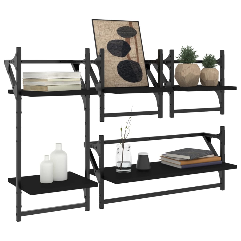 Set Rafturi Perete Cu Bare, 4 Buc. Lemn Prelucrat