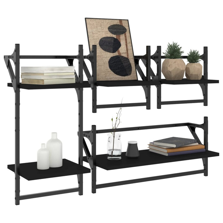 Set Rafturi Perete Cu Bare, 4 Buc. Lemn Prelucrat