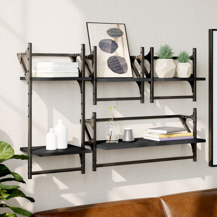 Set Rafturi Perete Cu Bare, 4 Buc. Lemn Prelucrat