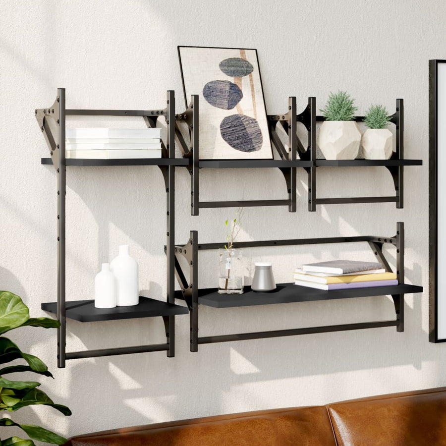 Set Rafturi Perete Cu Bare, 4 Buc. Lemn Prelucrat