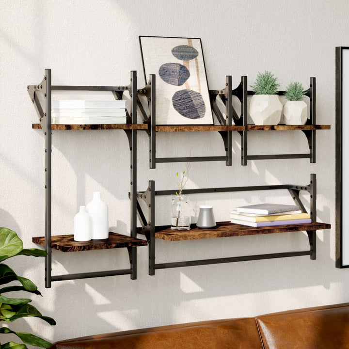 Set Rafturi Perete Cu Bare, 4 Buc. Lemn Prelucrat