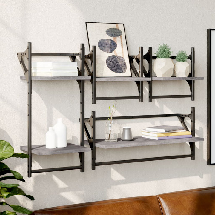 Set Rafturi Perete Cu Bare, 4 Buc. Lemn Prelucrat