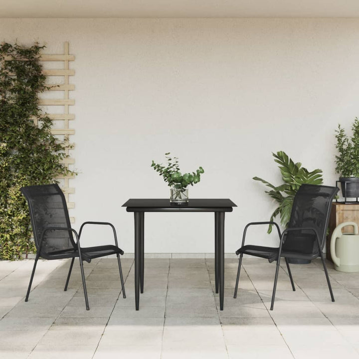 Set Mobilier De Grădină, 5 Piese, Negru, Oțel Și Textilenă