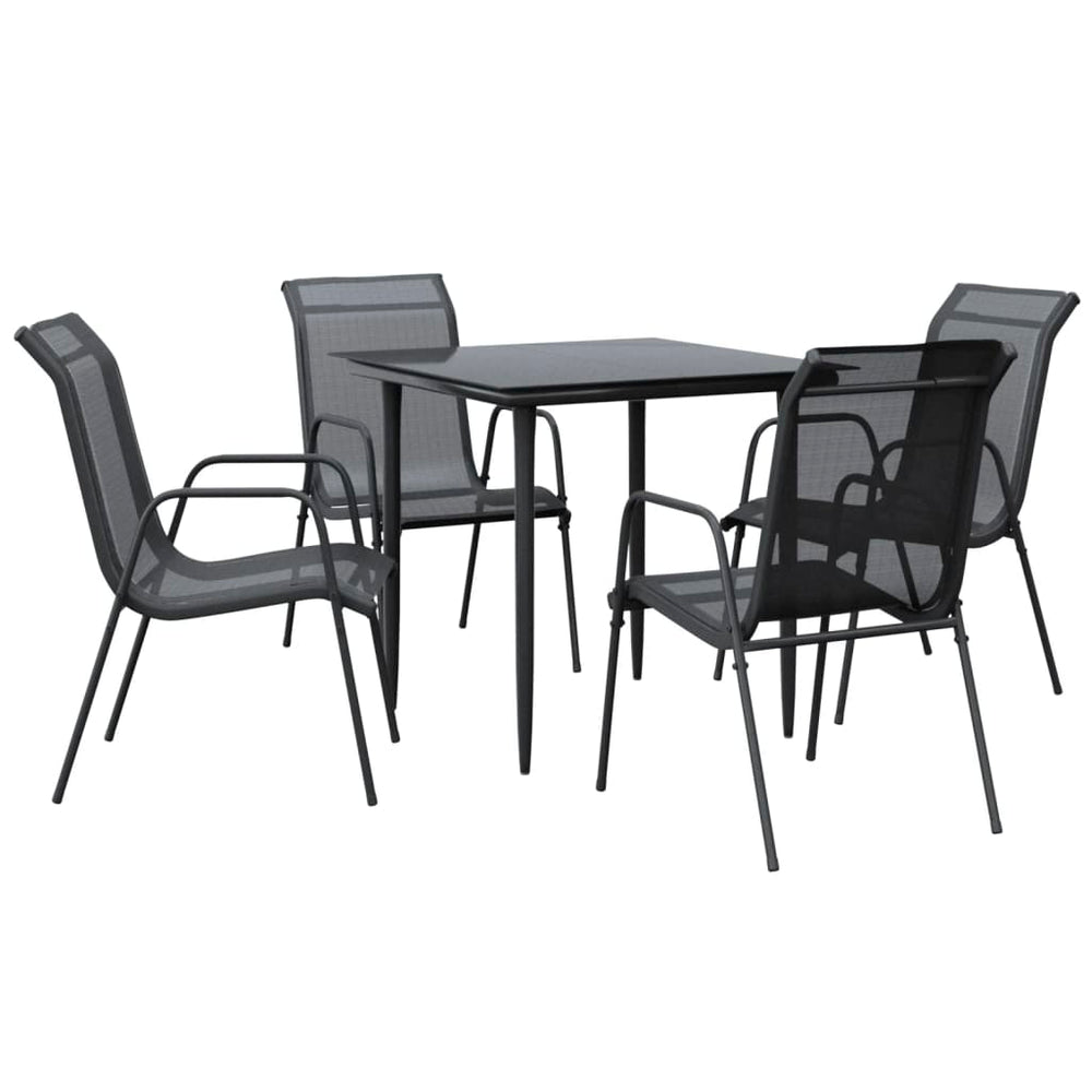 Set Mobilier De Grădină, 5 Piese, Negru, Oțel Și Textilenă
