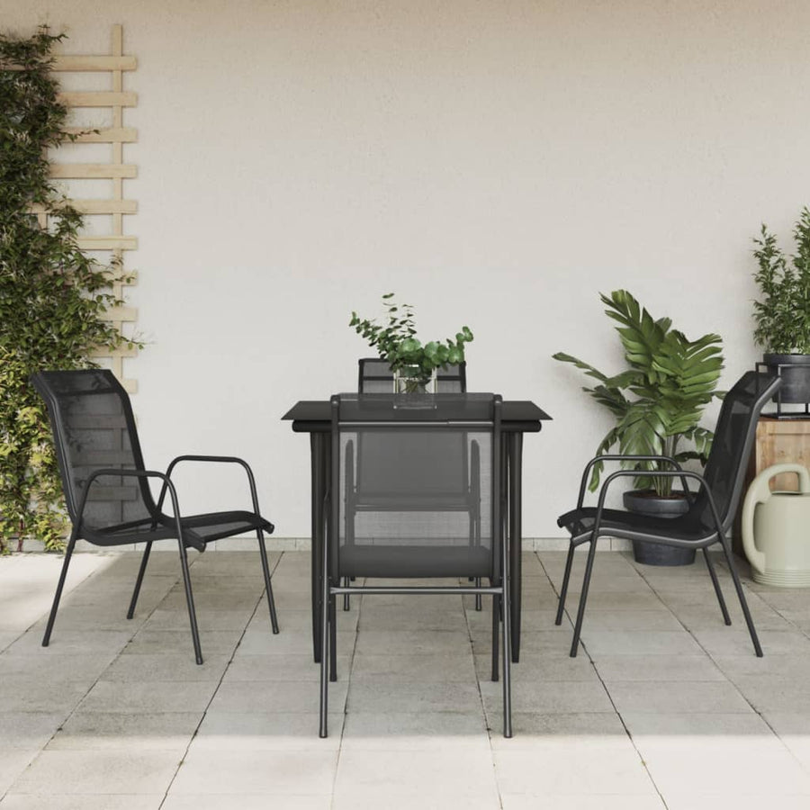 Set Mobilier De Grădină, 5 Piese, Negru, Oțel Și Textilenă