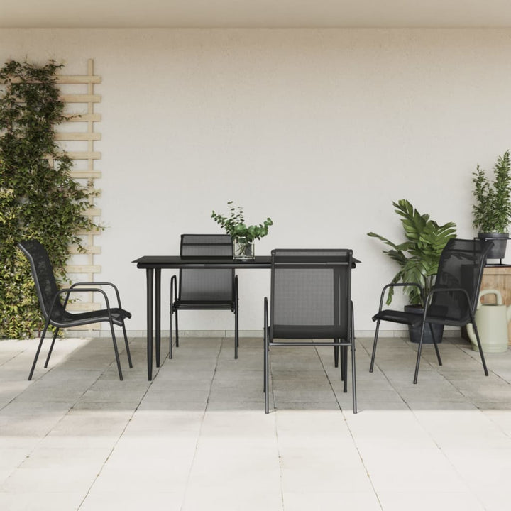 Set Mobilier De Grădină, 5 Piese, Negru, Oțel Și Textilenă