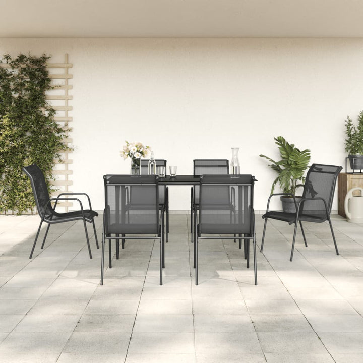 Set Mobilier De Grădină, 5 Piese, Negru, Oțel Și Textilenă