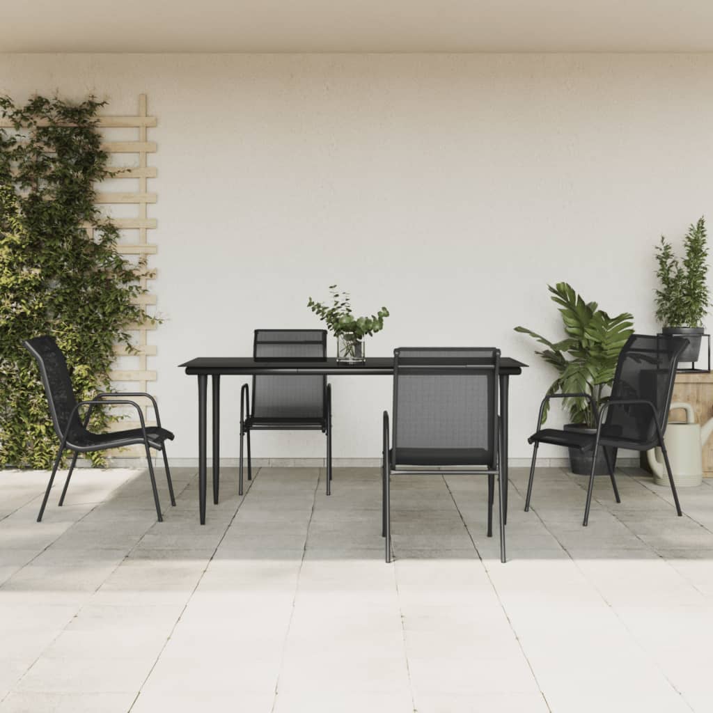 Set Mobilier De Grădină, 5 Piese, Negru, Oțel Și Textilenă
