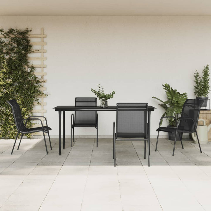 Set Mobilier De Grădină, 5 Piese, Negru, Oțel Și Textilenă