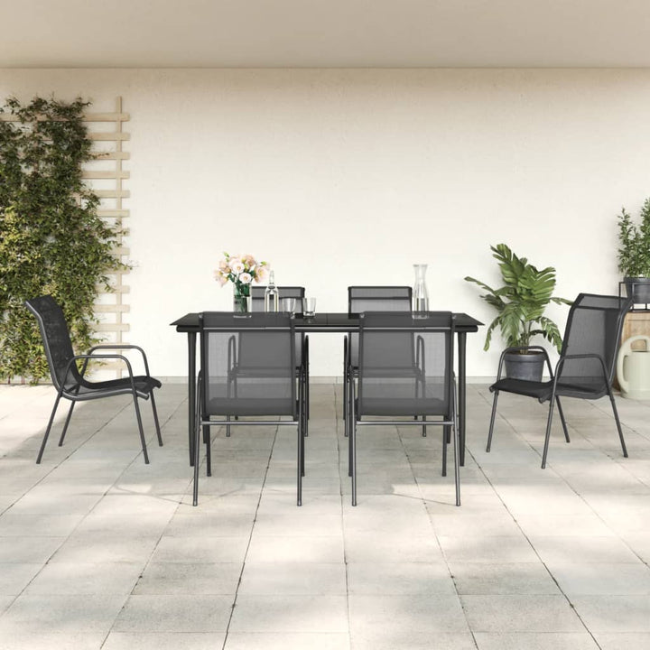 Set Mobilier De Grădină, 5 Piese, Negru, Oțel Și Textilenă