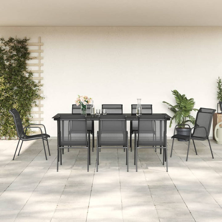Set Mobilier De Grădină, 5 Piese, Negru, Oțel Și Textilenă