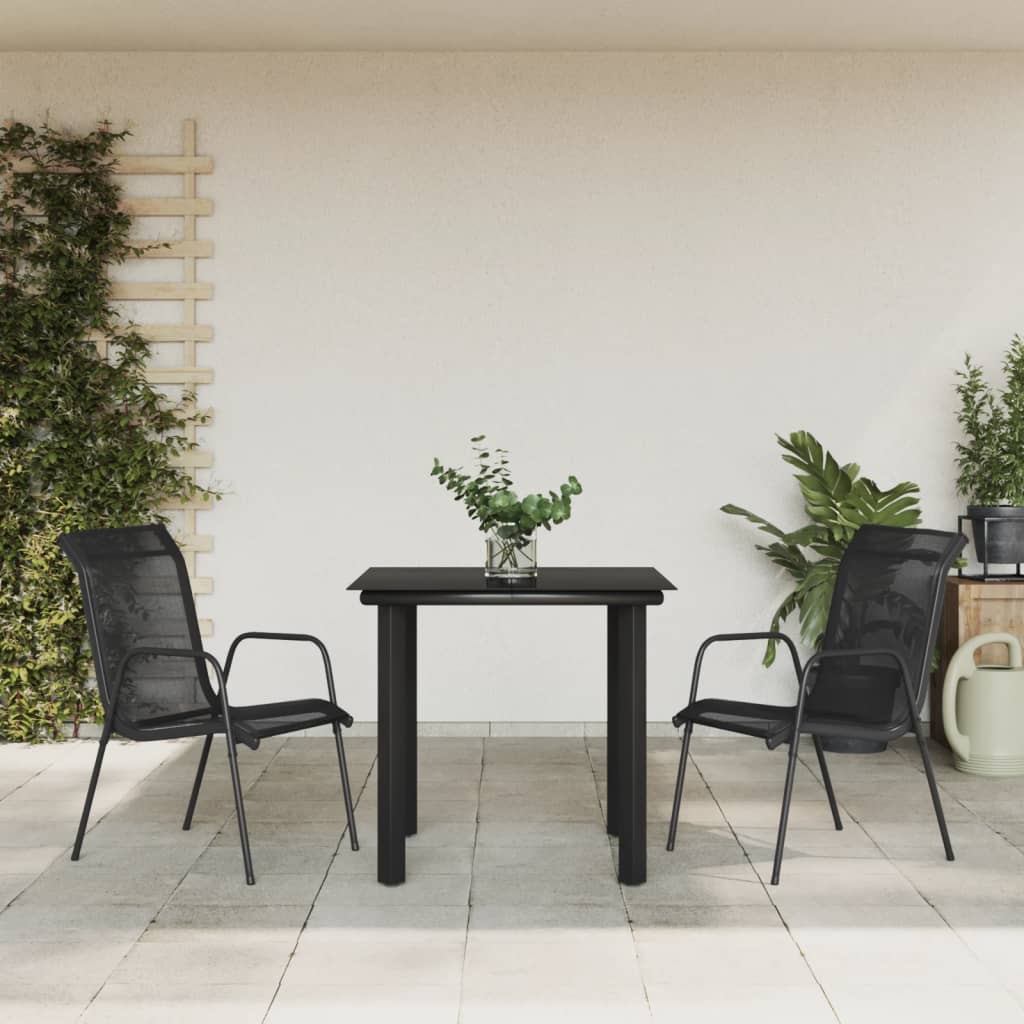 Set Mobilier De Grădină, 7 Piese, Negru, Oțel Și Textilenă