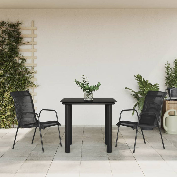 Set Mobilier De Grădină, 7 Piese, Negru, Oțel Și Textilenă