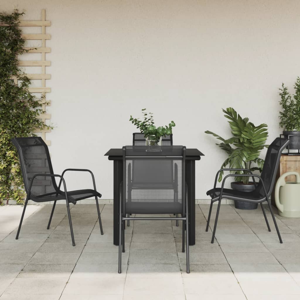 Set Mobilier De Grădină, 7 Piese, Negru, Oțel Și Textilenă