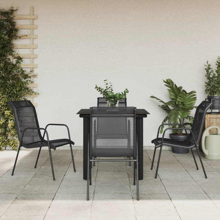 Set Mobilier De Grădină, 7 Piese, Negru, Oțel Și Textilenă