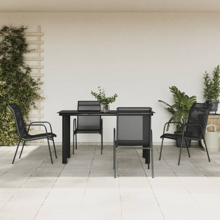 Set Mobilier De Grădină, 7 Piese, Negru, Oțel Și Textilenă