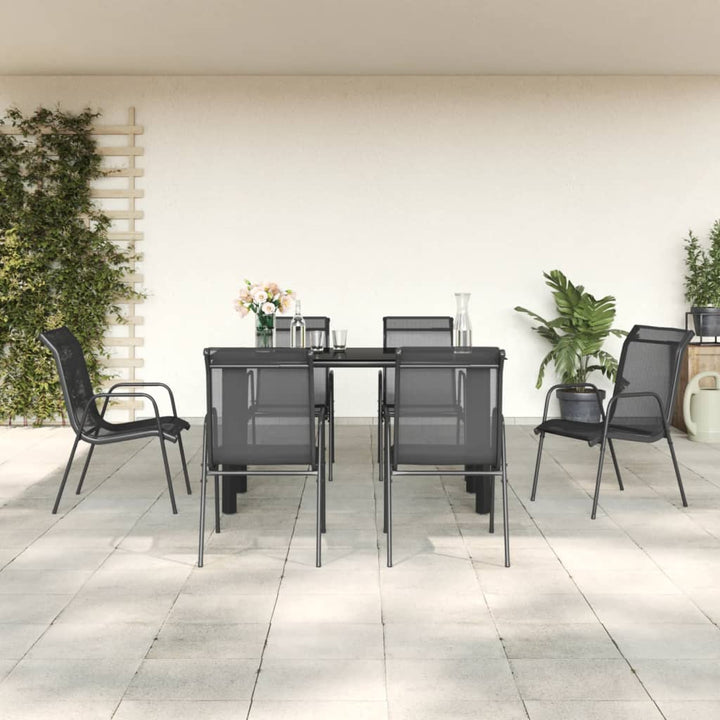 Set Mobilier De Grădină, 7 Piese, Negru, Oțel Și Textilenă