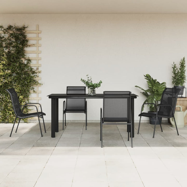 Set Mobilier De Grădină, 7 Piese, Negru, Oțel Și Textilenă