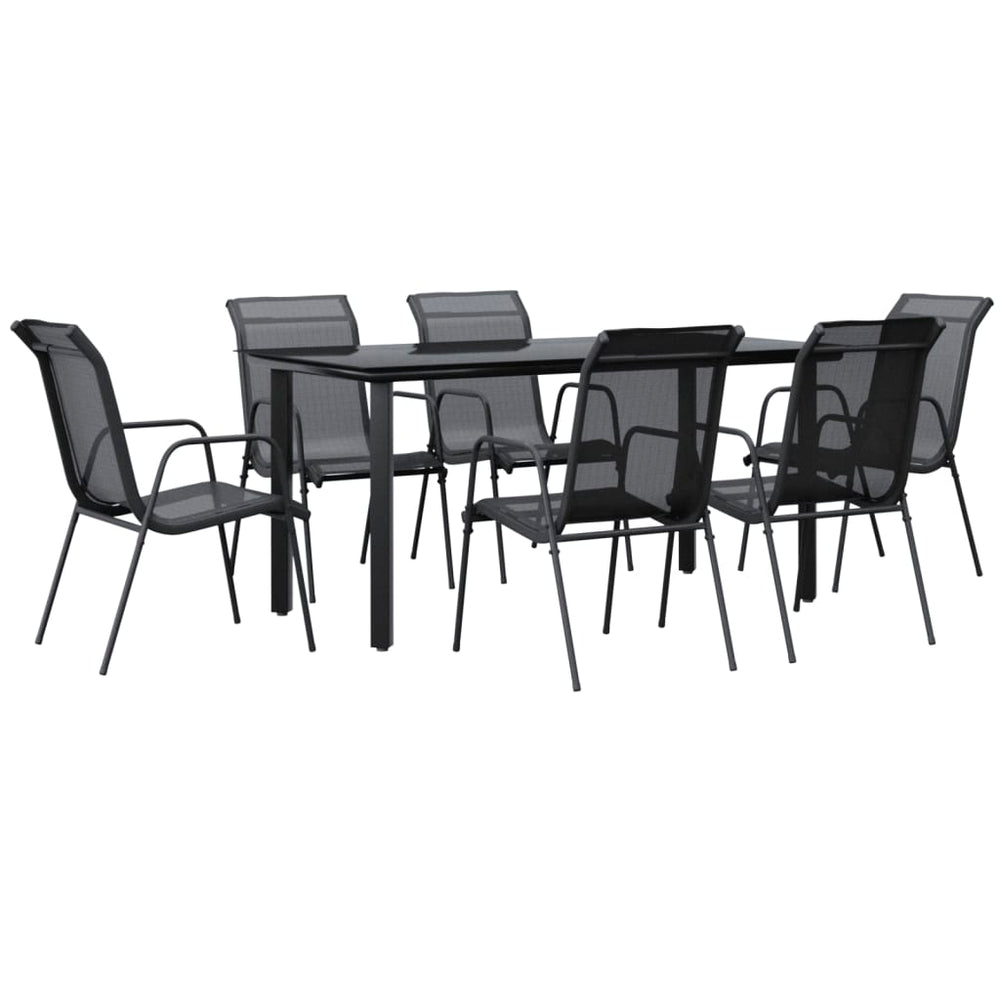 Set Mobilier De Grădină, 7 Piese, Negru, Oțel Și Textilenă