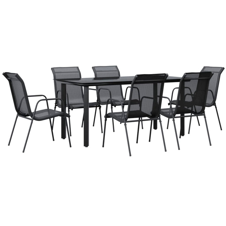 Set Mobilier De Grădină, 7 Piese, Negru, Oțel Și Textilenă