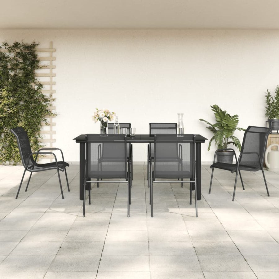 Set Mobilier De Grădină, 7 Piese, Negru, Oțel Și Textilenă