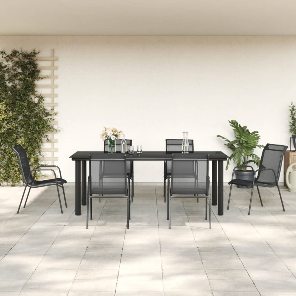 Set Mobilier De Grădină, 7 Piese, Negru, Oțel Și Textilenă