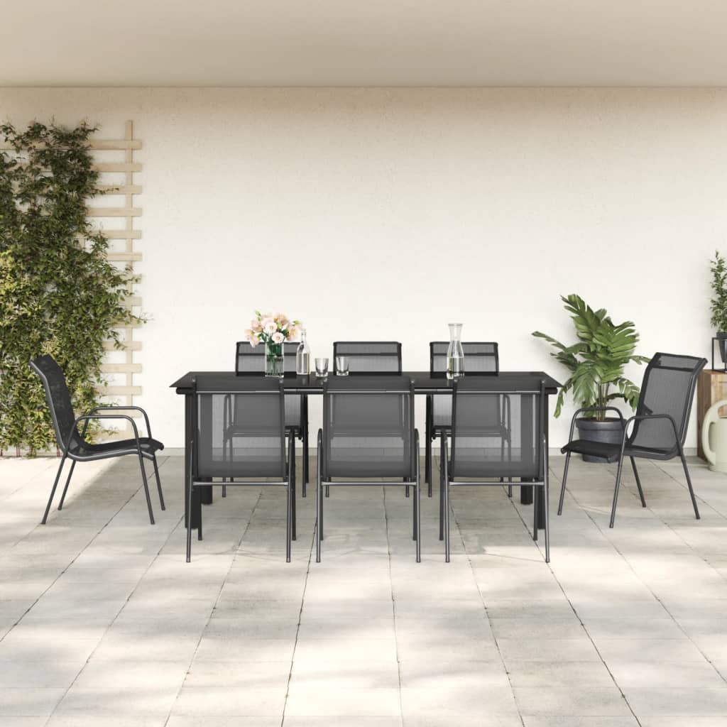 Set Mobilier De Grădină, 7 Piese, Negru, Oțel Și Textilenă