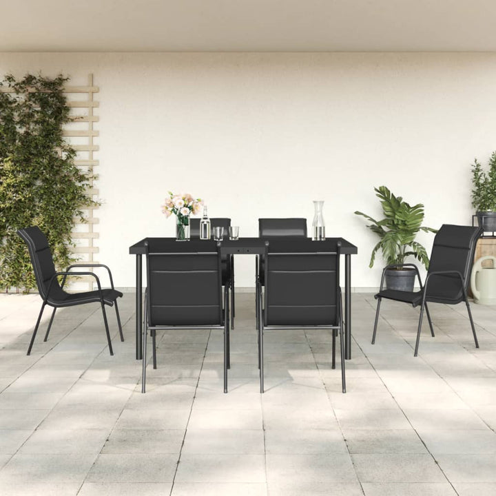 Set Mobilier De Grădină, 5 Piese, Negru, Oțel Și Textilenă