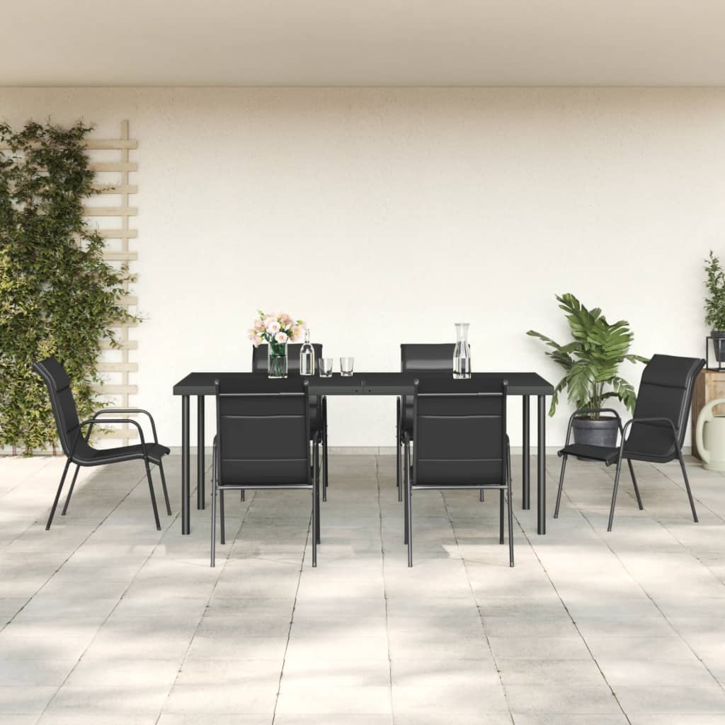 Set Mobilier De Grădină, 5 Piese, Negru, Oțel Și Textilenă