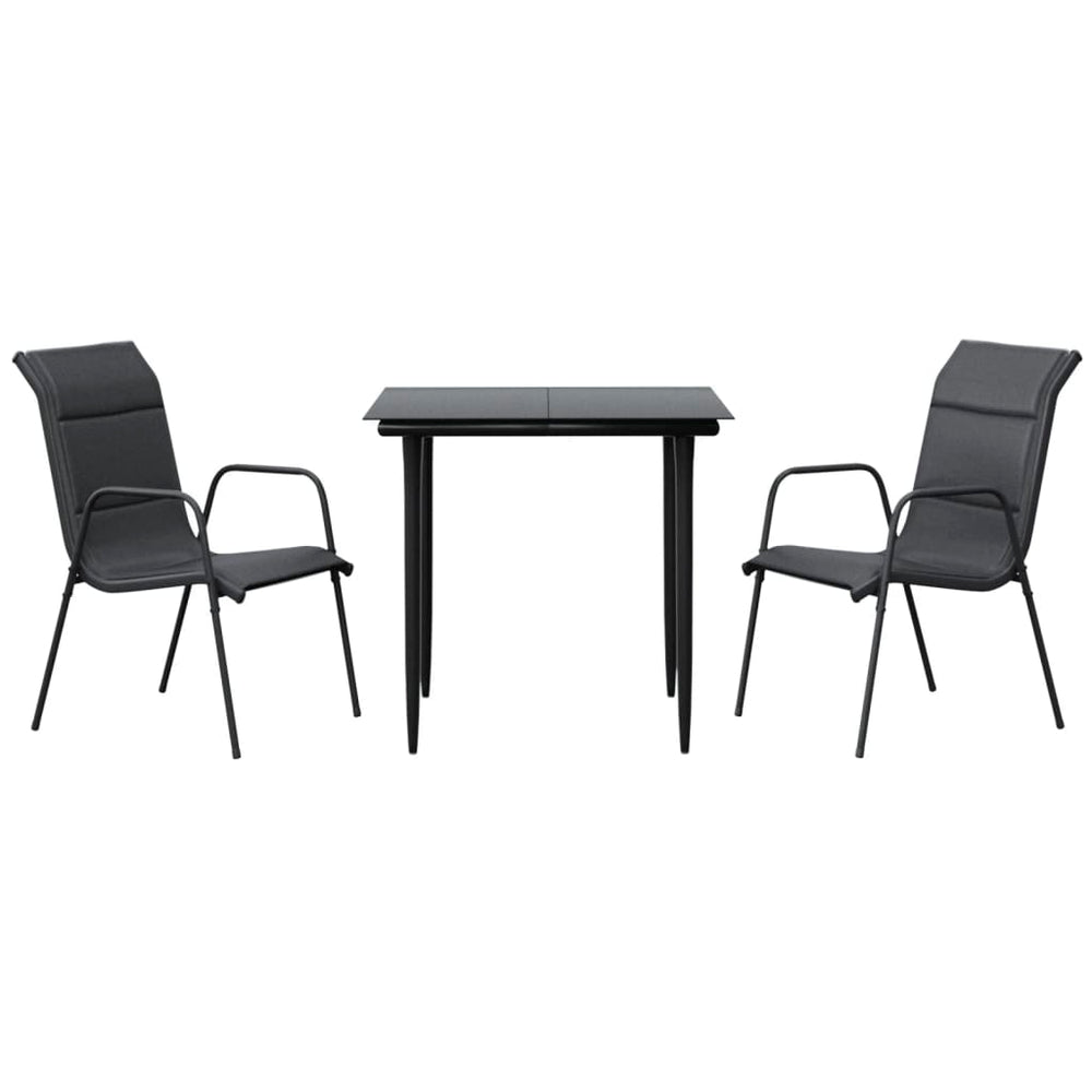 Set Mobilier De Grădină, 3 Piese, Negru, Textilenă Și Oțel