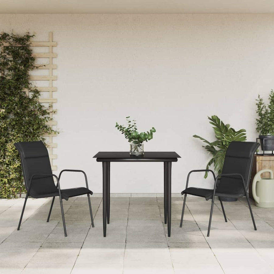 Set Mobilier De Grădină, 3 Piese, Negru, Textilenă Și Oțel