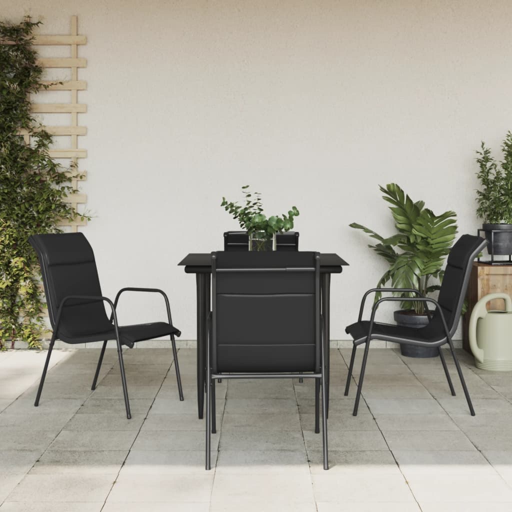 Set Mobilier De Grădină, 3 Piese, Negru, Textilenă Și Oțel