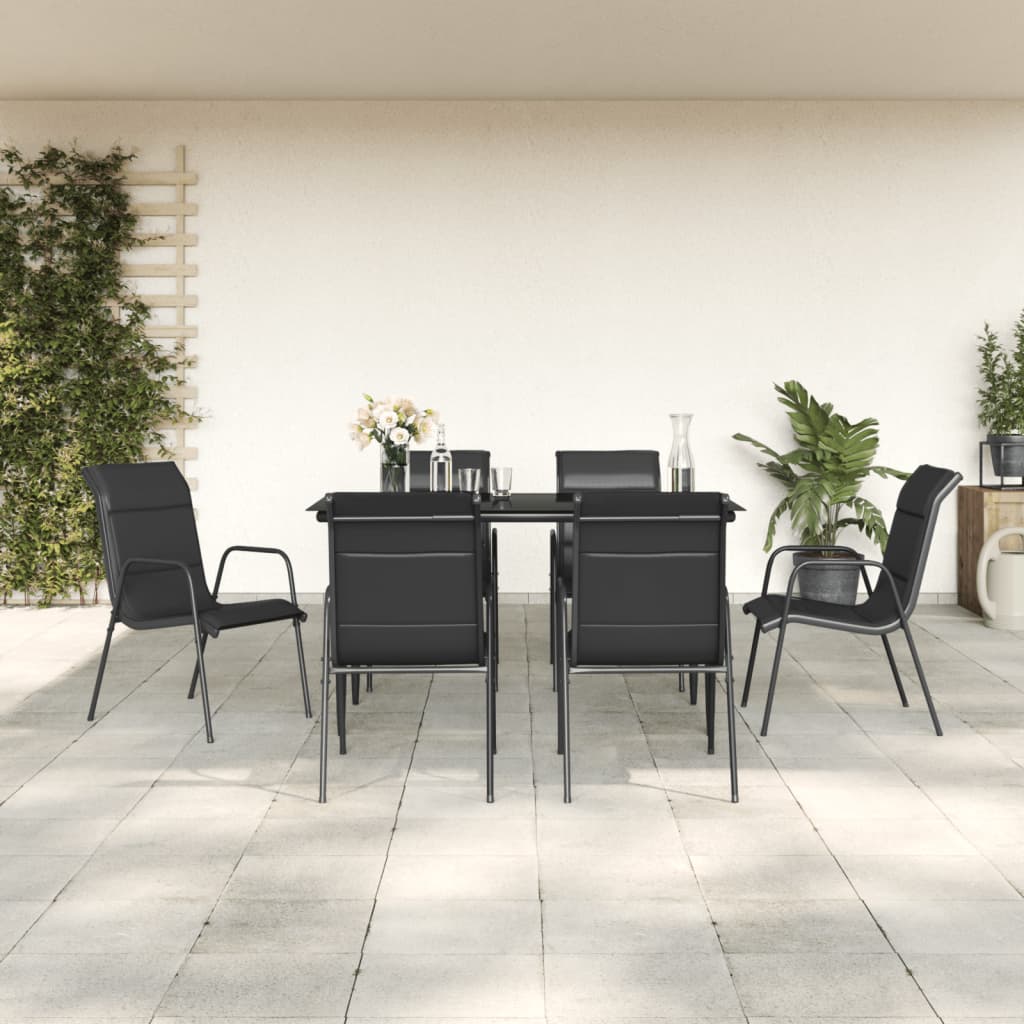Set Mobilier De Grădină, 3 Piese, Negru, Textilenă Și Oțel
