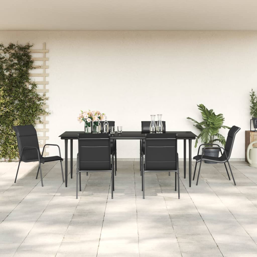 Set Mobilier De Grădină, 3 Piese, Negru, Textilenă Și Oțel