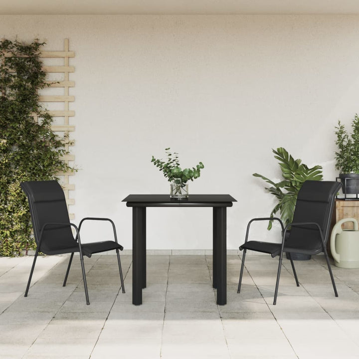 Set Mobilier De Grădină, 7 Piese, Negru, Oțel Și Textilenă