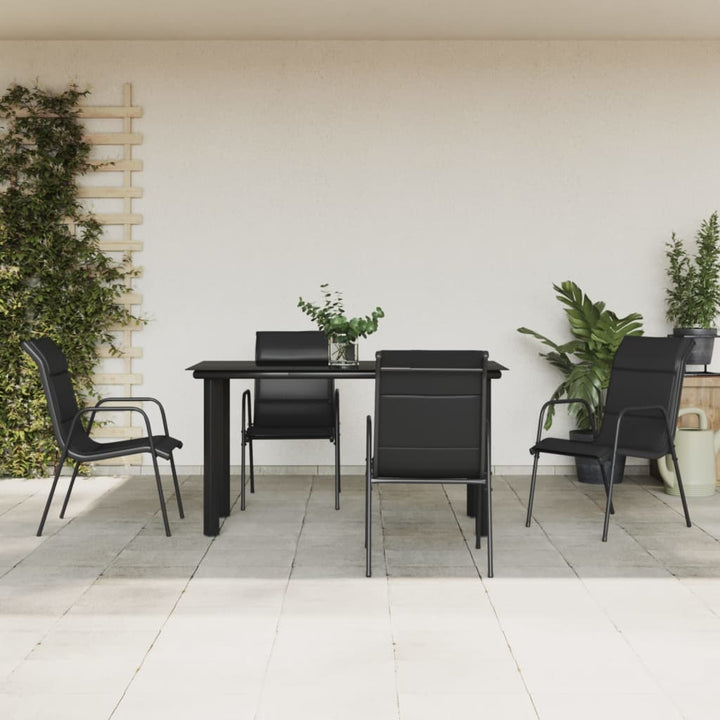 Set Mobilier De Grădină, 7 Piese, Negru, Oțel Și Textilenă