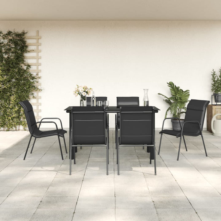 Set Mobilier De Grădină, 7 Piese, Negru, Oțel Și Textilenă