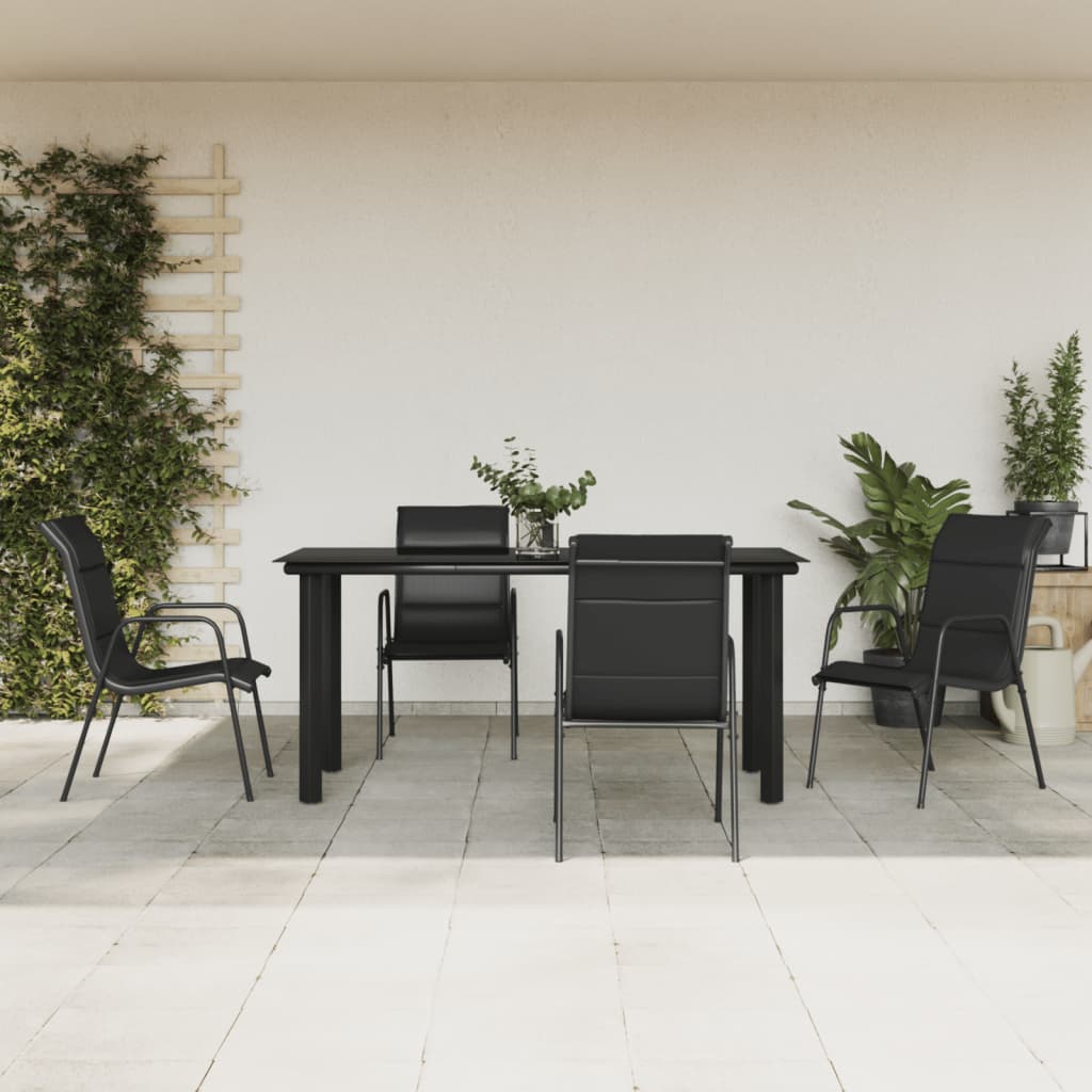 Set Mobilier De Grădină, 7 Piese, Negru, Oțel Și Textilenă