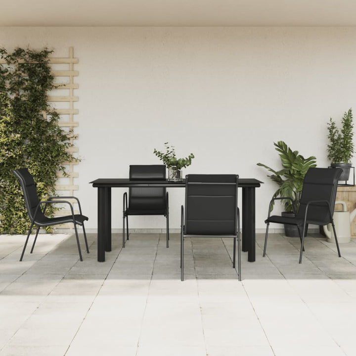 Set Mobilier De Grădină, 7 Piese, Negru, Oțel Și Textilenă