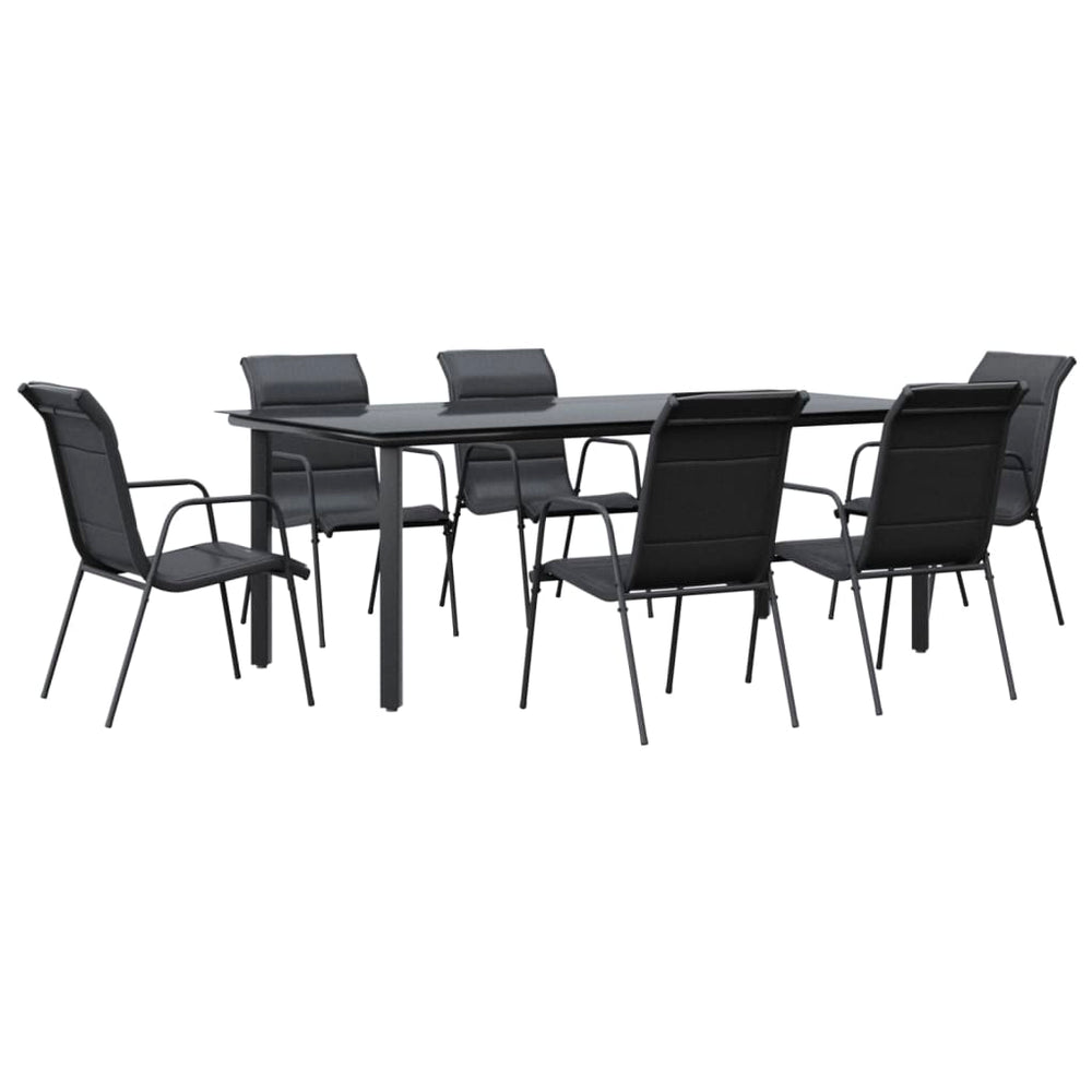 Set Mobilier De Grădină, 7 Piese, Negru, Oțel Și Textilenă